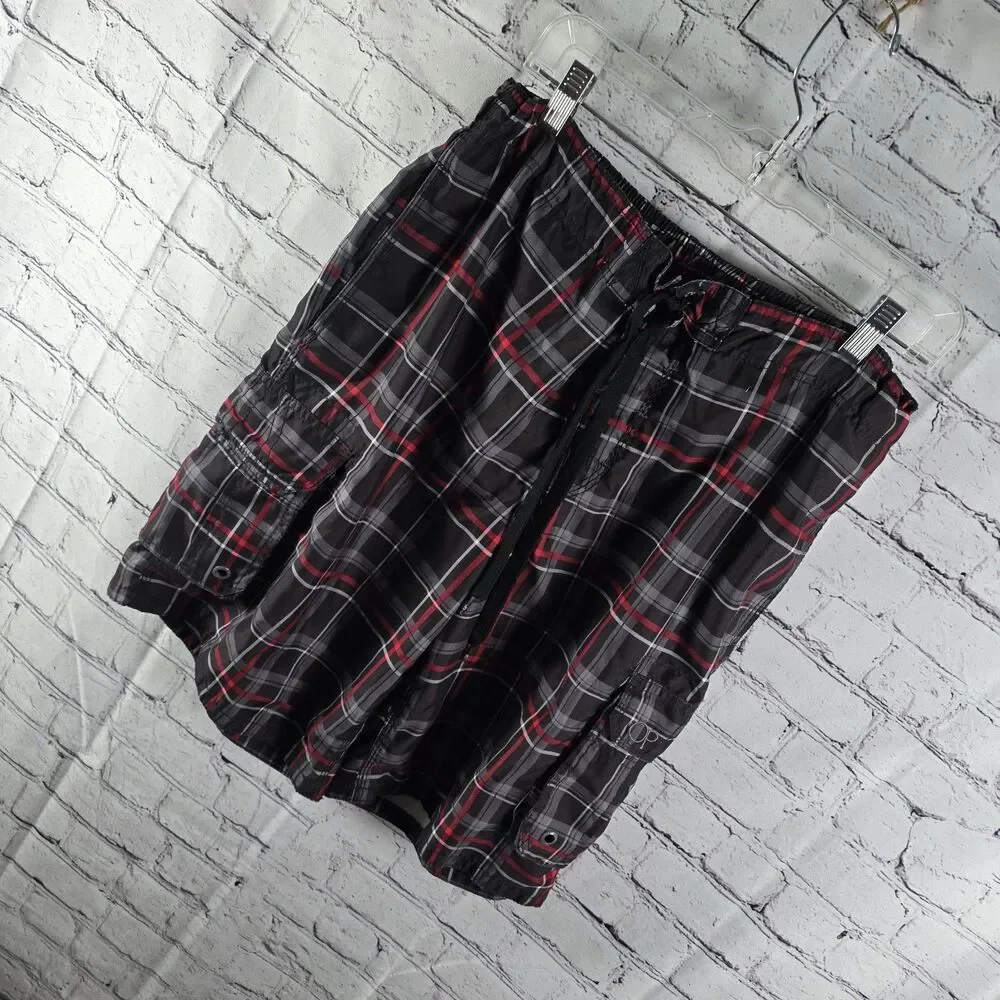 OP Men's Medium (32-34) Plaid Swim Shorts with Pockets